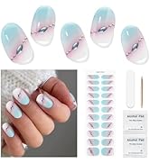 DUKASOU Gel Nail Stickers No UV Light Needed, 22Pcs Gel Nail Strips Set, Gel Nail Wraps for Women...