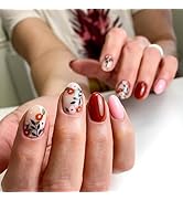 24Pcs Christmas Press on Nails Short Almond Fake Nails Nude False Nails Flower Xmas Stick on Nail...