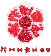 SHANRUN Red Bow-Knot Nail Charms - Cute Kawaii 3D Pearls Resin Acrylic Loving Heart Nail Gems Bow...
