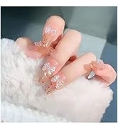 Apictseoo 24 Pcs Press on Nails False Nails Nude bow French Designs Coffin Fake Nails with Glue,1...