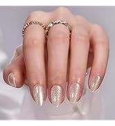 Almond Press on Nails Short Soft Gel Fake Nails Nude Cat Eye Acrylic Nails Glitter Finish Glue On...