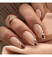 Short French Press on Nails Almond Fake Nails Leopard Print Pattern False Nails With Design Gold ...