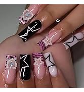 24 Pcs Pink Press on Nails Medium Square - SHANRUN Summer Fake Nails Press ons French Nail Art Ti...