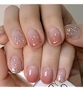Press on Nails Short Fake Nails Square Nails Press ons Glitter Sequin Glue on Nails Translucent A...
