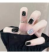 Apictseoo 24 Pcs Press on Nails False Nails Black Glitter diamond French Designs Coffin Fake Nail...