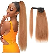 30 Inches Kinky Straight Ponytail Wrap Around Ponytail Long Yaki Straight Ponytail Extensions for...