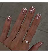 Extra Short Press on Nails Nude Fake Nails Chrome Full Cover White French Tip Press ones False Na...