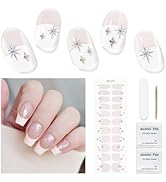 DUKASOU Gel Nail Stickers No UV Light Needed, 22Pcs Gel Nail Strips Set, Gel Nail Wraps for Women...