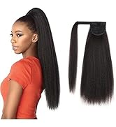 30 Inches Kinky Straight Ponytail Wrap Around Ponytail Long Yaki Straight Ponytail Extensions for...