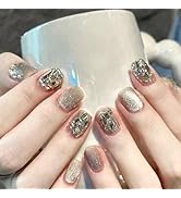 30 Pcs Nude Cat's Eye Press on Nails Short Square - SHANRUN Rhinestones Fake Nails Press ons Fren...