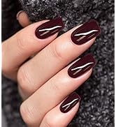 Press on Nails Medium Length- Morily Burgundy Fake Nails Square Shaped, Solid Color Glossy Squova...