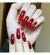 Red Press on Nails Medium Coffin Fake Nails Wine Red Cat Eye Fake Nails Christmas Nails Glue on N...