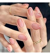 Short Press on Nails French Tip Oval Fake Nails Gradient False Nails Glossy Ombre Acrylic Nails P...