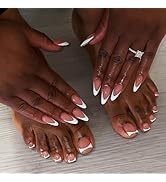 Pink Almond Press on Nails Short & Press on Toenails Set - SHANRUN White French Fake Nails Press ...