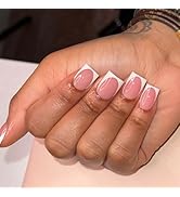 LRKNNO White French Tip Nails - Press On, Short Square, Artificial, Gel/Acrylic Glue, 24pcs, Full...