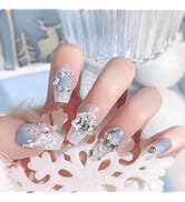 Christmas Press on Nails Medium Coffin Shape Fake Nails Transparent False Nails with Glitter 3D R...