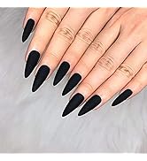 Morily 24pcs Fake Nails Matte Pure Color Medium Long Stiletto Almond Press on Nail False Tips Art...