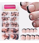 120 Pcs Black French Tip Press on Toenails Black French Press ons Toe Nails Short Square Full Cov...