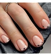 Press on Nails Short Square Fake Nails Heart French Tip Acrylic Nails with Love Design Cute Natur...