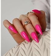 Morily 24Pcs Press on Nails Medium Hot Pink Fake Nails Stiletto Glossy False Nail Tips Artificial...