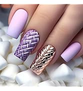 24 Pcs Purple Press on Nails Medium Square - SHANRUN Summer Fake Nails Press ons French Nail Art ...