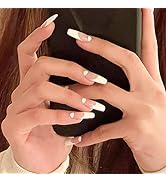 Apictseoo 24 Pcs Nude Press on Nails Long, Glossy White French Tips Fake Nails, 12 Sizes, Acrylic...