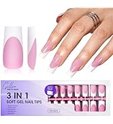 Gellen French Soft Gel Nail Tips - 150 pcs 15 Sizes French Tip Press on Nails Pink Long Square Fa...
