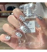 24Pcs Silver Press on Nails Extra Short Luxury Fake Nails Rhinestone Elegant Glue On Nails with R...
