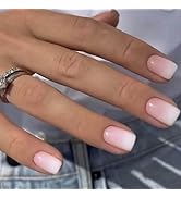 24 Pcs Ombre Pink & White Press on Nails Short Square - SHANRUN Summer Fake Nails Press ons Nail ...