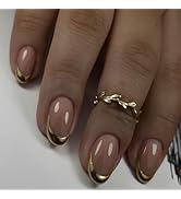 24Pcs French Tip Press On Nails Short Oval Nails Nude Fake Nails with Designs Reusable Glossy Fal...