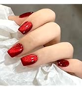 Red Press on Nails Medium Square Fake Nails Red Cat Eye Press on Nails Shiny Acrylic False Nails ...
