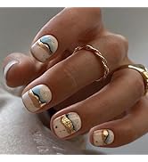 24 Pcs White Press on Nails Short Square - SHANRUN Cute Fake Nails Press ons Fall Nail Art Tips F...
