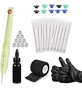 Hand Stick and Poke Tattoo Kit, Tattoo Pen Starter Kit with 10 PCS Tattoo Needles, 10 Ink Cups, T...