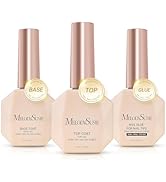 MelodySusie No Wipe Glossy Top Coat Base Coat Nail Glue Set Long Lasting Shine Finish Soak Off UV...