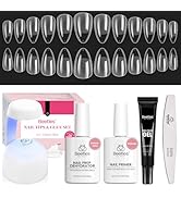 Beetles Gel Nail Kit Short Almond with Nail Dehydrator and Primer, 576Pcs Half Matte Etch-X Gel N...