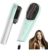 Cordless Hair Straightener Brush: Portable Straightening Brush for Travel - 10000mAh USB-C Rechar...