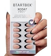 BTArtbox Press On Nails Short - Dot Couture, Lamp-Curable Almond Black French Tip Press On Nails ...