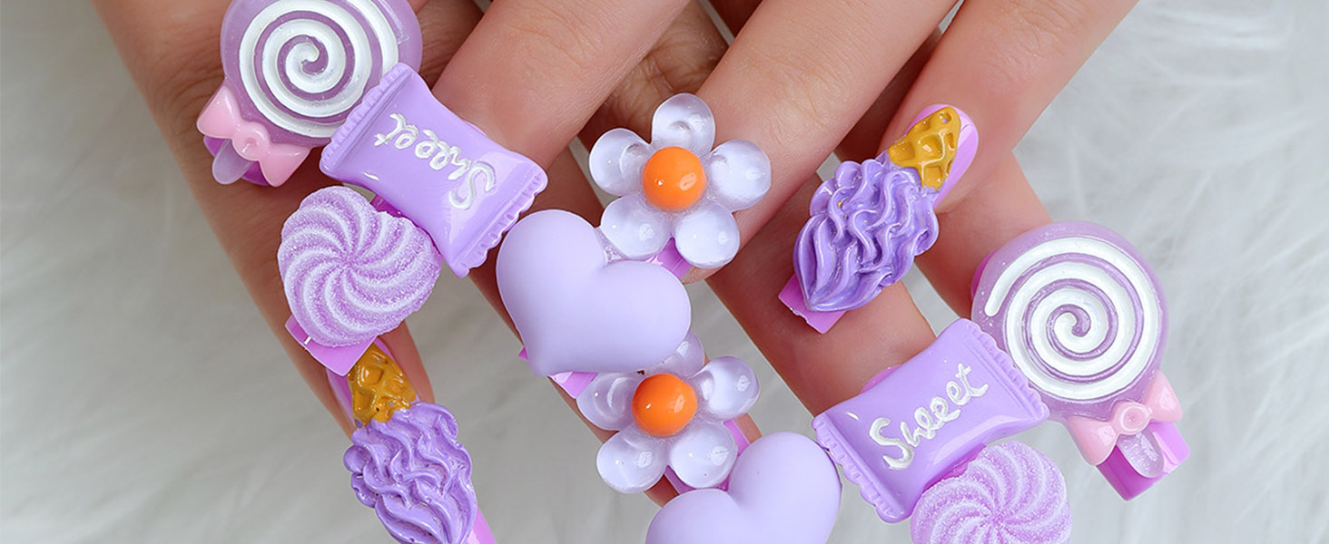 cute press on nails long coffin fake nails false nails acrylic nails candy full cover nail press ons
