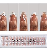 BTArtbox XCOATTIPS Gel Nails - 5 Styles Pre-Designed Swirl Short Coffin Fake Nails, Ultra Fit Fre...