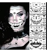 4Pcs Halloween Tattoos Halloween Temporary Face Tattoos for Adults Big Mouth Halloween Temporary ...
