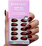 BTArtbox Press On Nails Short - Vampire Kiss, Red and Black Almond Halloween Press on Nails with ...