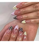 24Pcs Cute French Tip Press on Nails Almond Medium Fake Nails Fall Winter False Nails with Polka ...