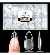 Luckyfairy Medium Almond Nail Tips, 504pcs Soft Gel Pre-Filed Acrylic Almond Fake Nails, Half Mat...
