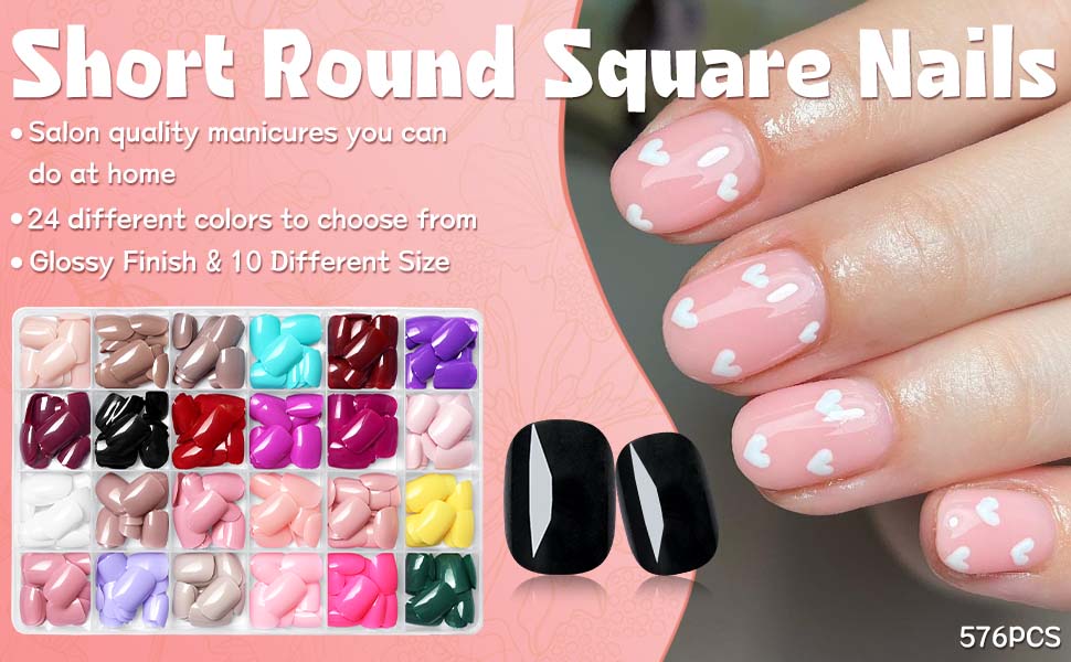 kids press on nails short square glue on nails black fake nails nude acrylic nails press ons nail