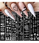 6 Pcs Valentines Nail Stamp Nail Stamping Plate Love Heart Roses Design Nail Stencils Holiday Nai...