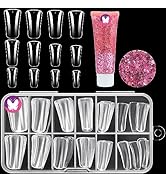 GoLashFun 120PCS Duck Full Cover Nail Tips for Acrylic Nails Professional with 50ML Pink Body Gli...