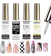 Teenitor Gel Nail Polish for Nail Art Swirl 12ml, 4 Colors of Liner Gel Polish Set, Black White N...