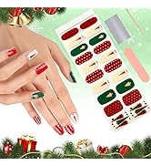 Kalolary Christmas Tree Semi Cured Gel Nail Full Wraps Strips, Santa Claus Real Gel Nail Polish S...
