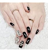 Apictseoo 24 Pcs Press on Nails False Nails Black Cross French Designs Coffin Fake Nails with Glu...