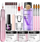 VANSISOS Acrylic Nail Kit with Drill: Professional Clear White Pink Acrylic Powder and Liquid Set...